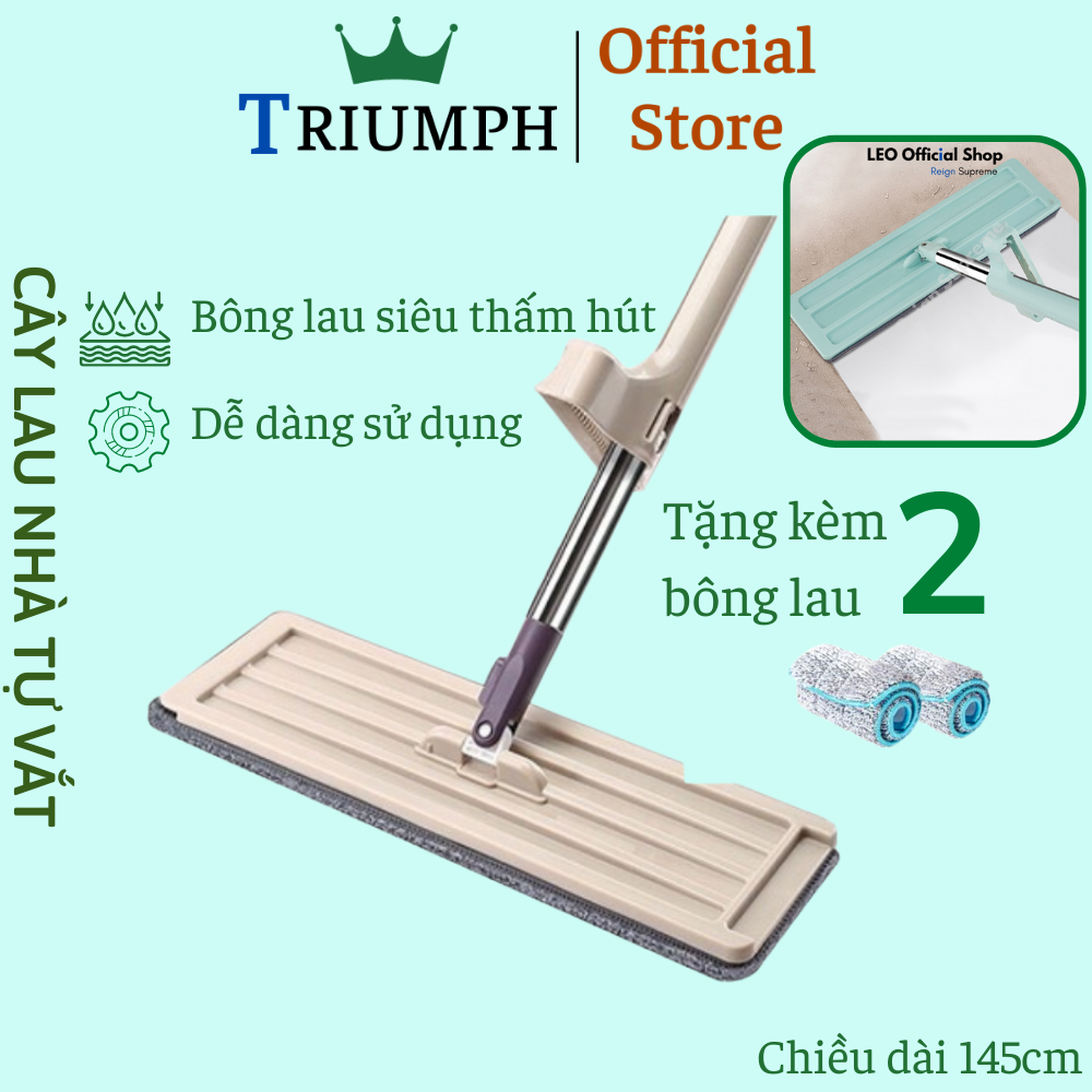 Chổi lau nhà tự vắt thông minh, cây lau nhà tự vắt tặng kèm 2 bông lau, cây lau nhà thông minh