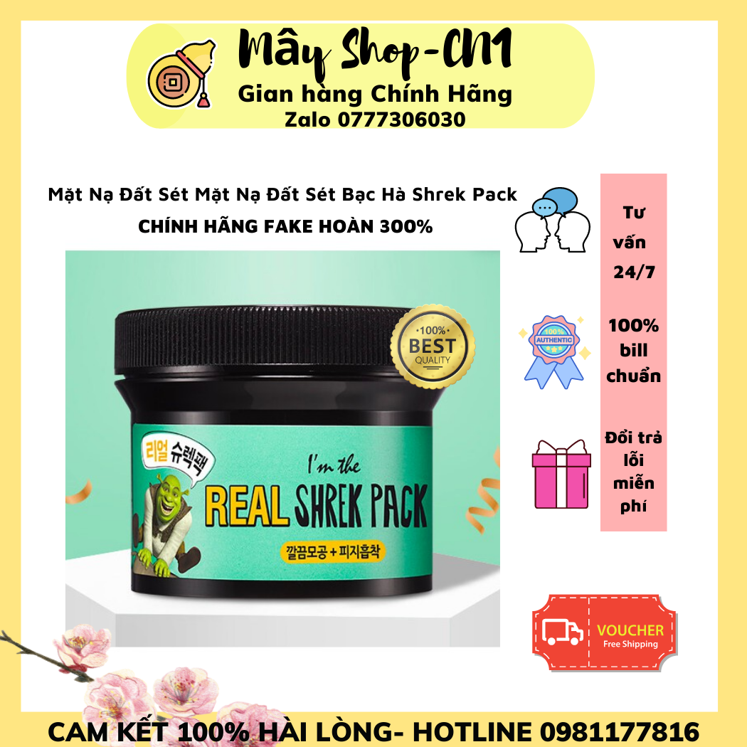 Mặt nạ đất sét bạc hà shrek pack sạch bã nhờn, đẩy bụi bẩn dưỡng sáng da 110g
