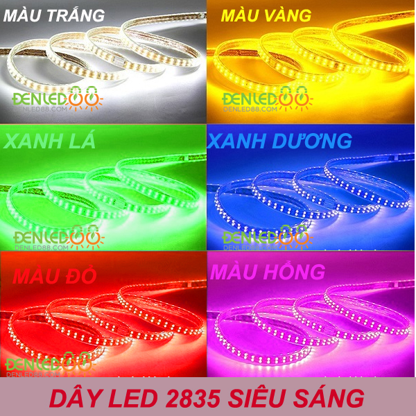 Led Dây 2835 kèm nguồn ánh sáng nhiều màu bán lẻ theo mét