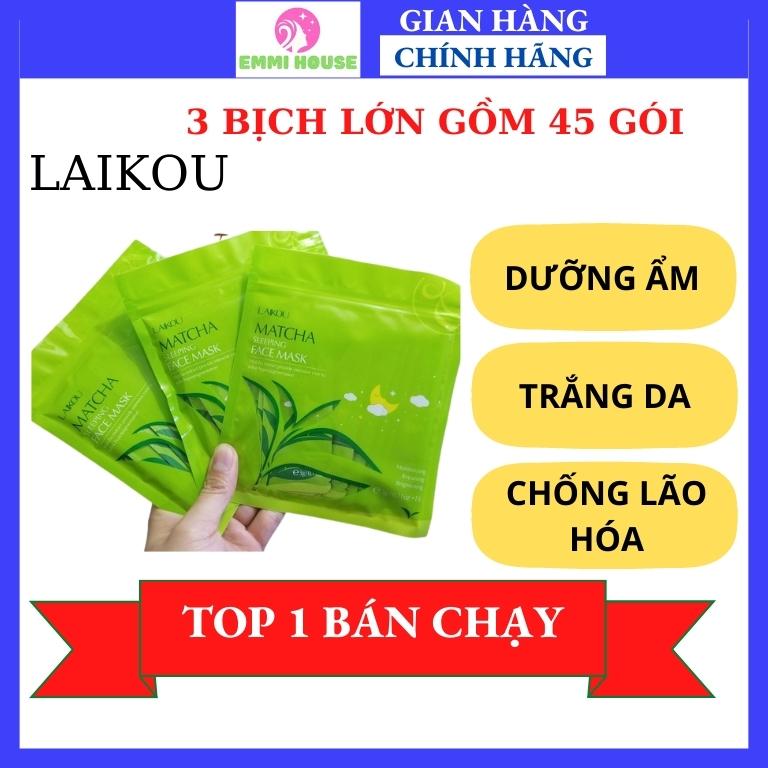 [COMBO 3 BỊCH] 1 Bịch gồm 15 gói mặt nạ ngủ Matcha Mud Mask Laikou dưỡng da mụn cấp ẩm thải độc trà xanh