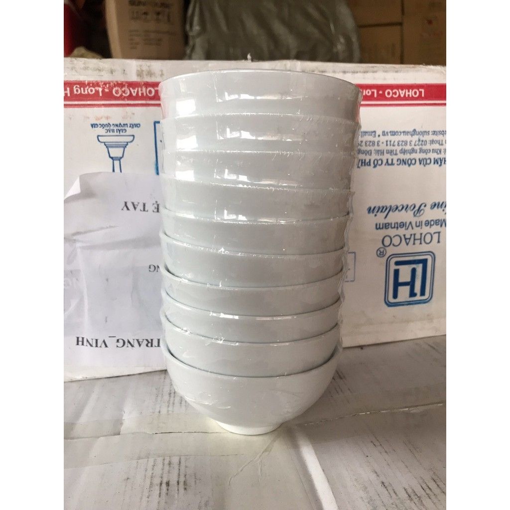 Set 10 chiếc bát ăn cơm sứ trắng lohaco