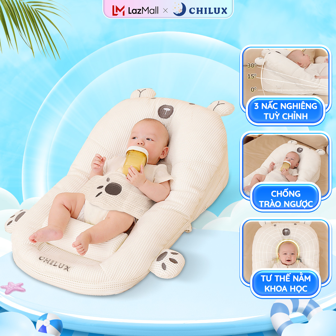  Gối chống trào ngược gấu trắng Chilux - Thiết kế đa năng chống nôn gối định hình 