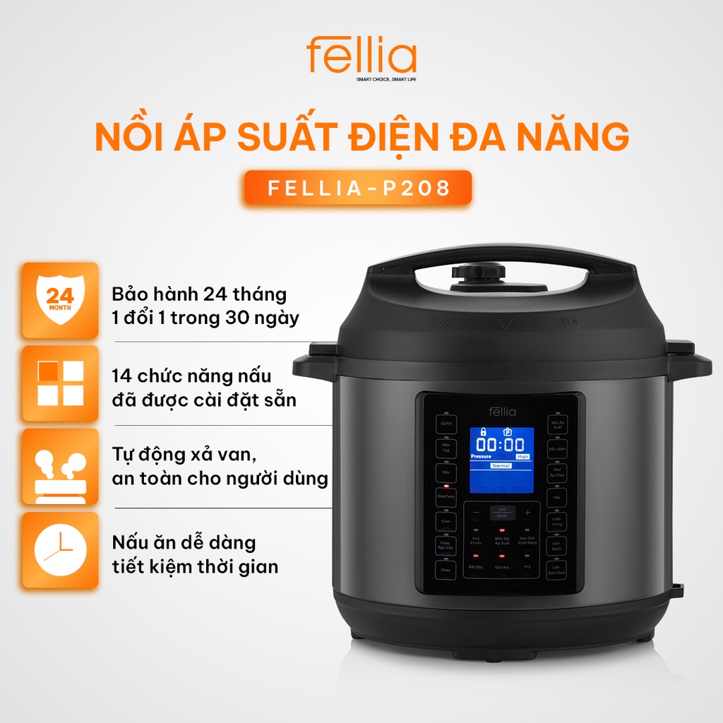Nồi áp suất điện đa năng fellia - p208. 6l