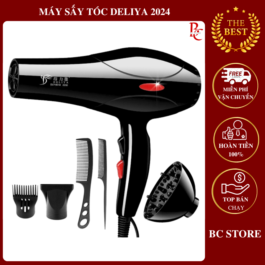 Máy sấy tóc chuyên nghiệp công suất lớn deliya 2200w dly-8018 , tặng bộ dụng cụ 5 món