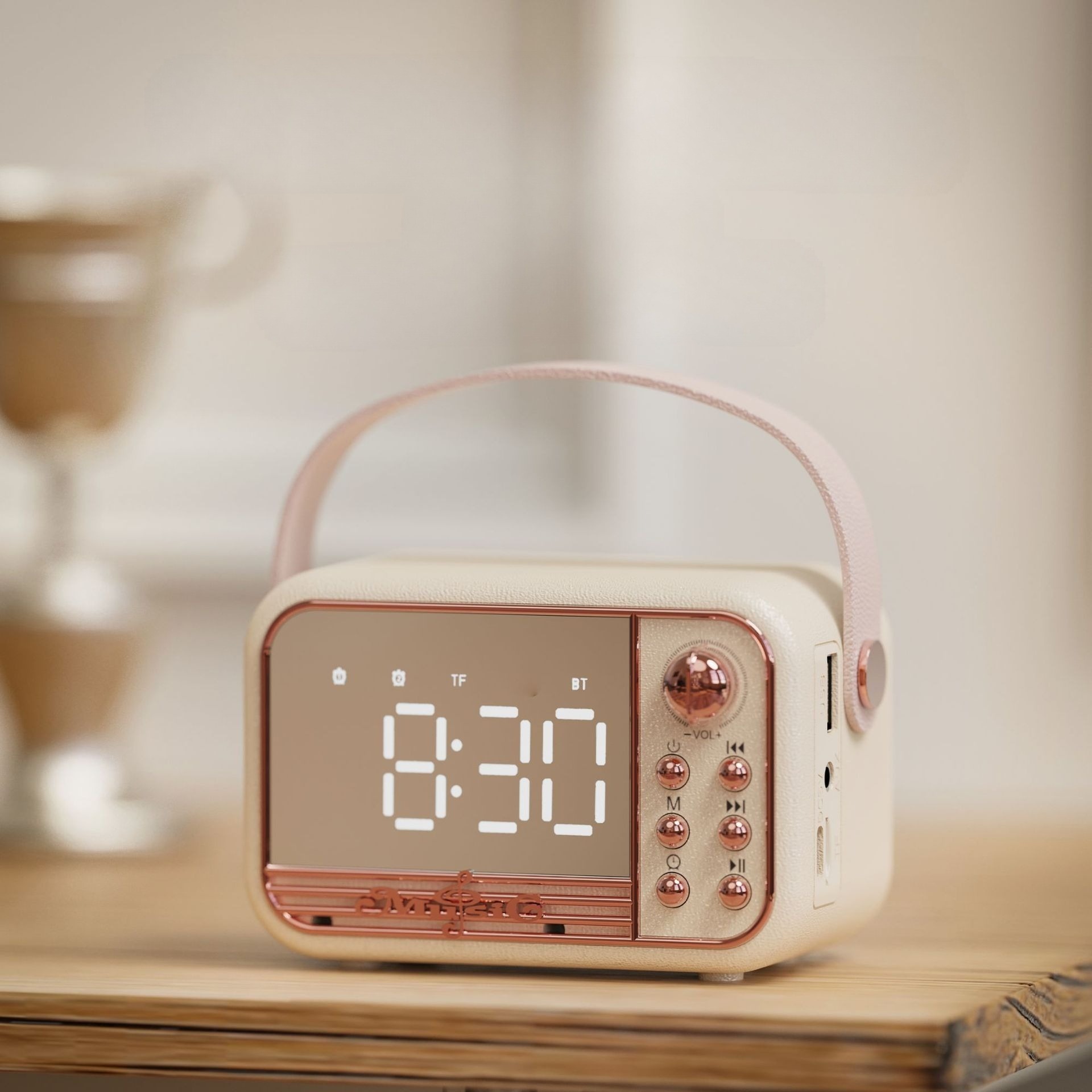 Loa bluetooth đồng hồ báo thức màn hình gương, loa bluetooth kết hợp đồng hồ đa chức năng