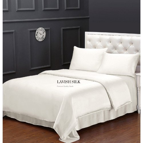 Trọn Bộ Ga giường 5 món Lụa Silk cao cấp mát lạnh - Màu Trắng