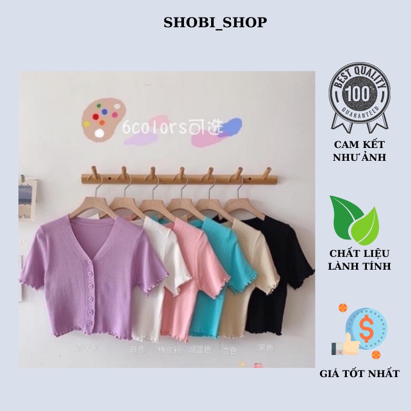 Áo croptop nữ tay ngắn kiểu 6 cúc cuốn biên Shobi