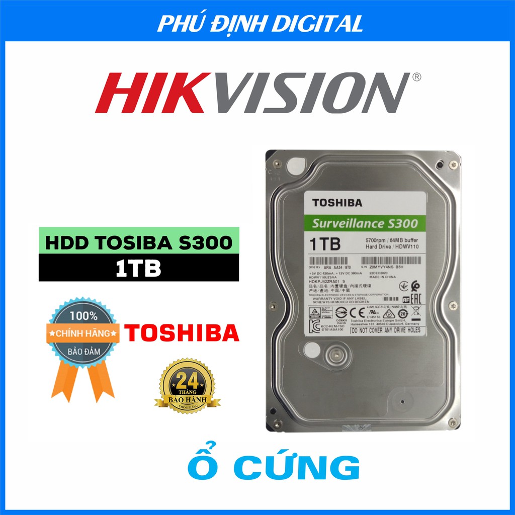 ( CHÍNH HÃNG) Ổ cứng HDD Toshiba V300 1TB 3.5" SATA 3 - HDWU110UZSVA- bảo hành 24 tháng