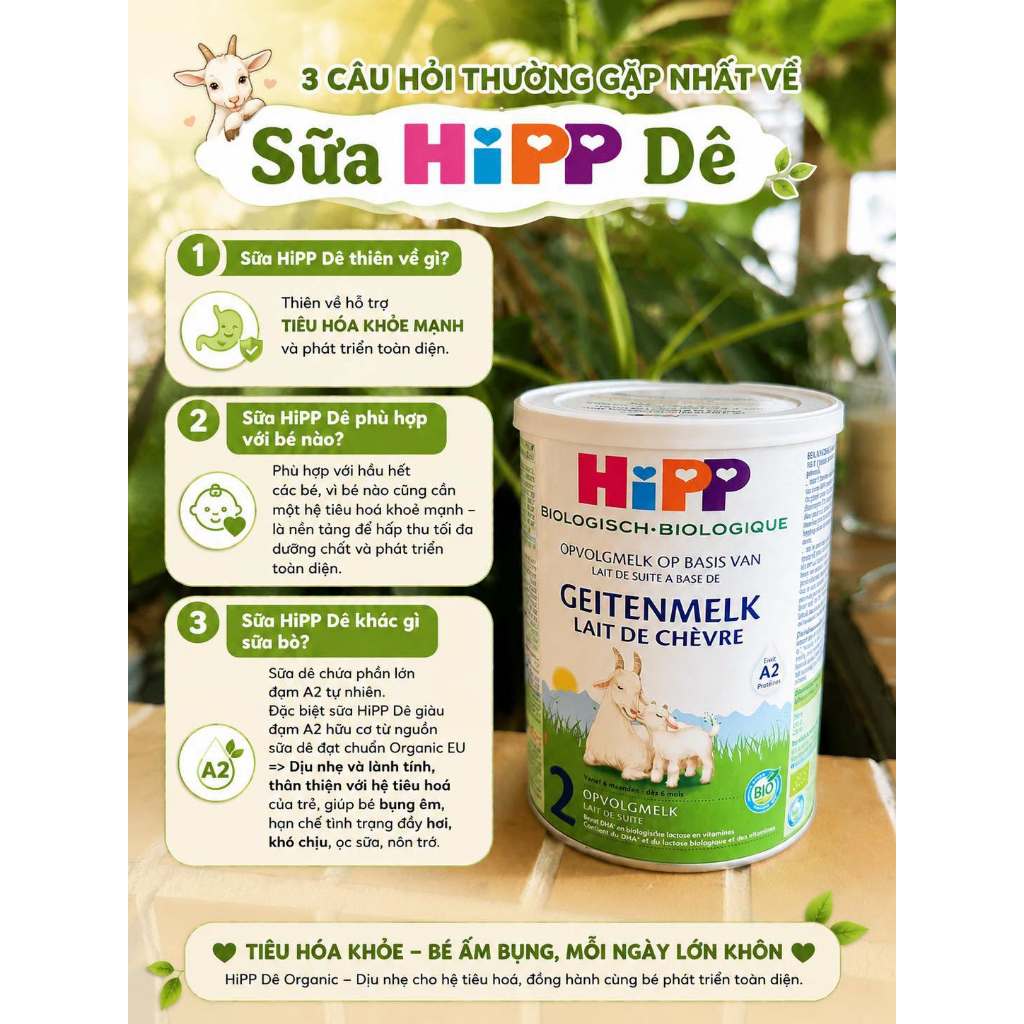 Chính Hãng Đức Sữa Dê HiPP Organic Số 1,2 400g Đạm A2 Dễ Tiêu Hóa, Chiều Cao, Phát Triển Trí Não