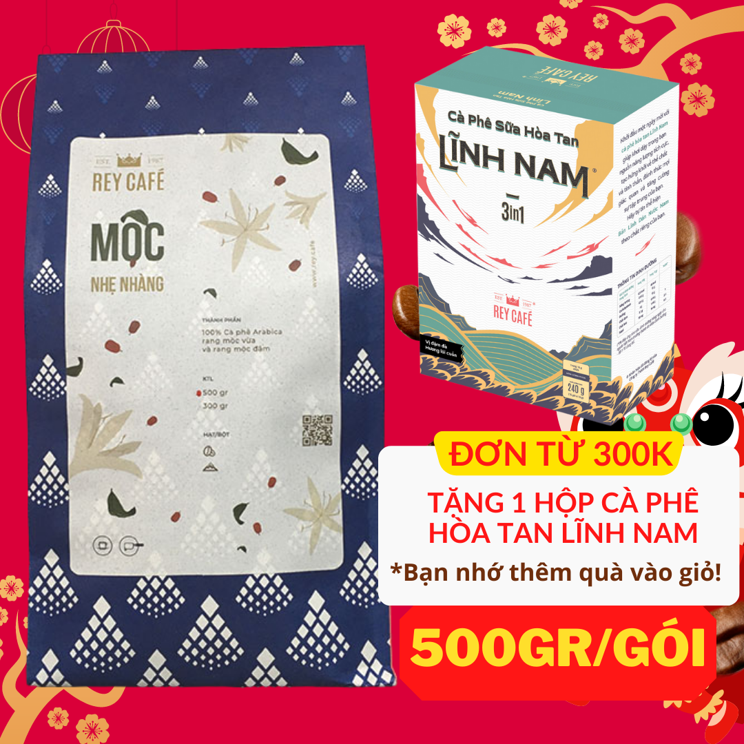 500gr Cà phê rang Mộc Nhẹ Nhàng (Phối: Arabica rang vừa và đậm) - Pha Phin/Máy - Coffee blend Nguyên chất - Rey Cafe