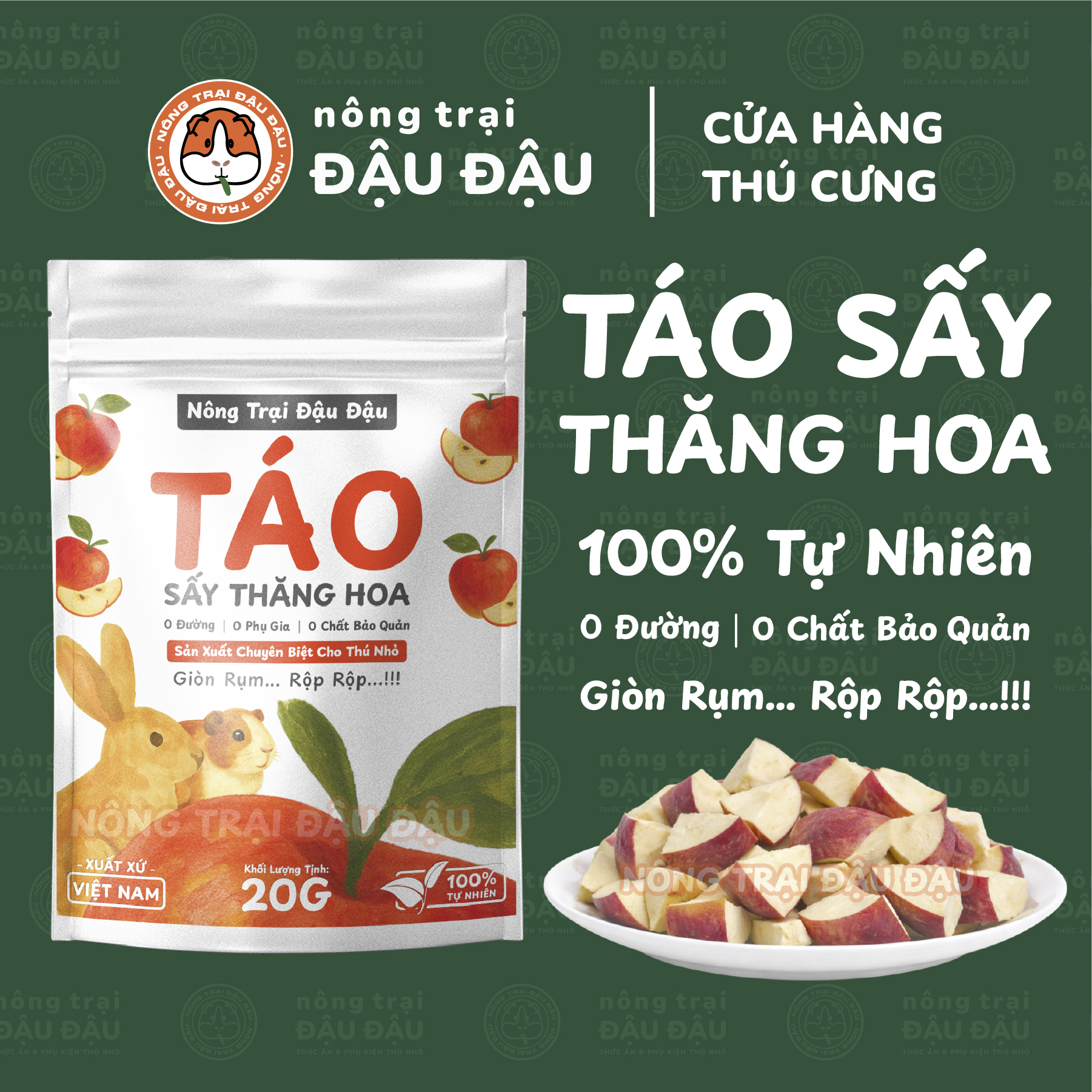 Táo Sấy Cho Thỏ, Bọ Ú, Chinchilla, Hamster Táo Sấy Thăng Hoa Giàu Dinh Dưỡng 20g