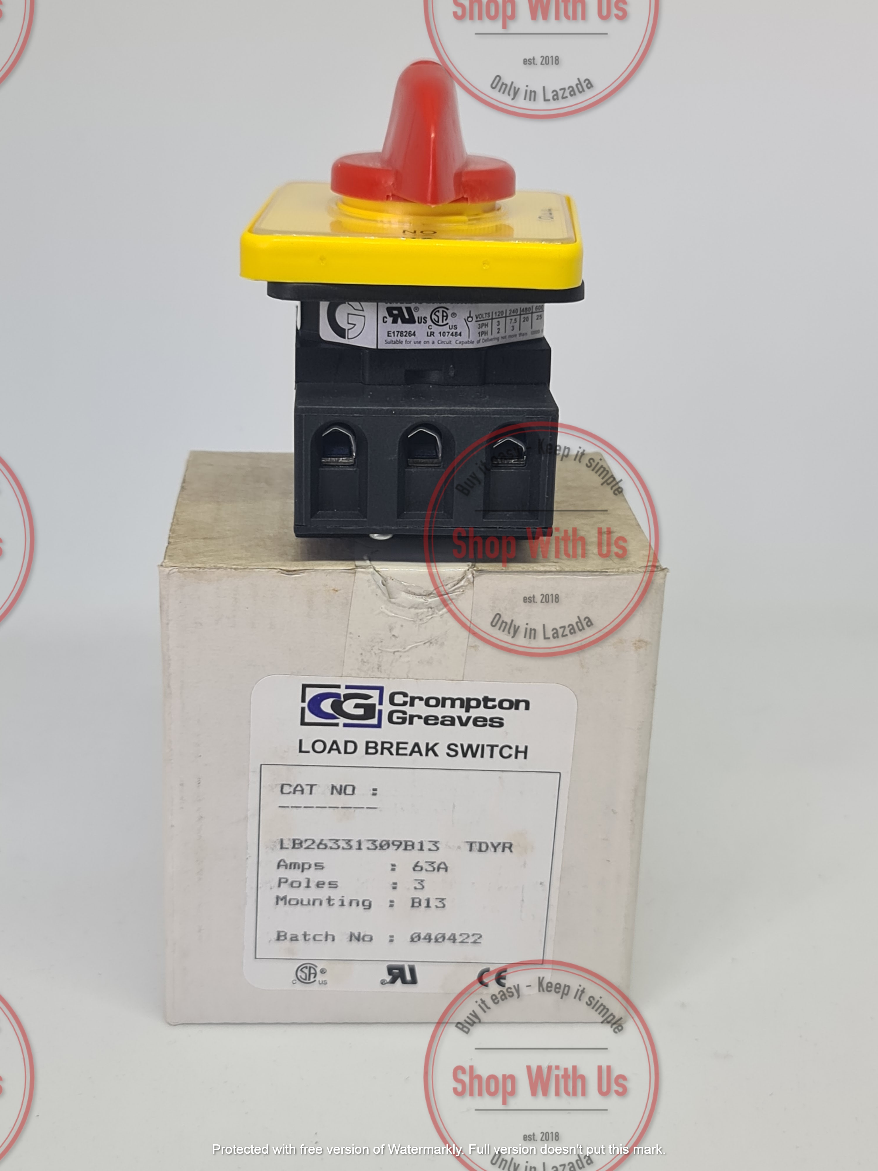 Công tắc LB263 3P 63A  On/Off - Công tắc chuyển mạch dòng điện ba pha - Chuyển mạch dòng 3P 63A 2 vị trí ON/OFF -  Công tắc xoay 2 vị trí đổi dòng 3P 63A - chuyển mạch Salzer