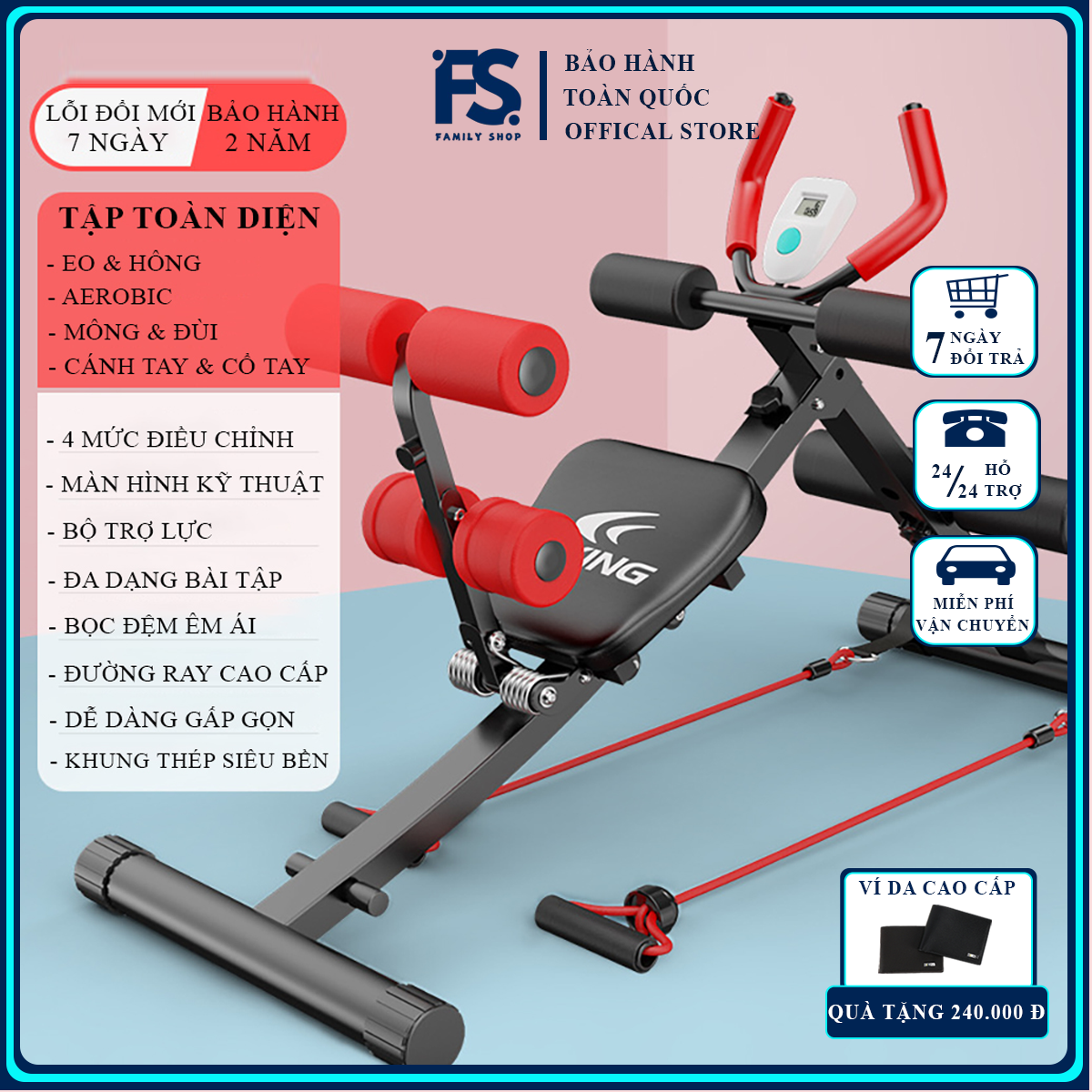 Máy tập cơ bụng đa năng- Máy tập gym tại nhà, dụng cụ tập thể dục đa năng- Chất liệu thép chịu lực BẢO HÀNH 2 NĂM