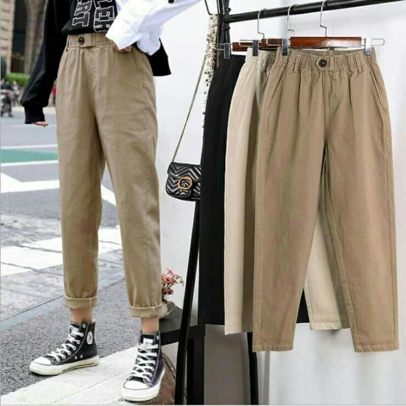 Quần baggy nút quảng châu chất kaki có co giãn