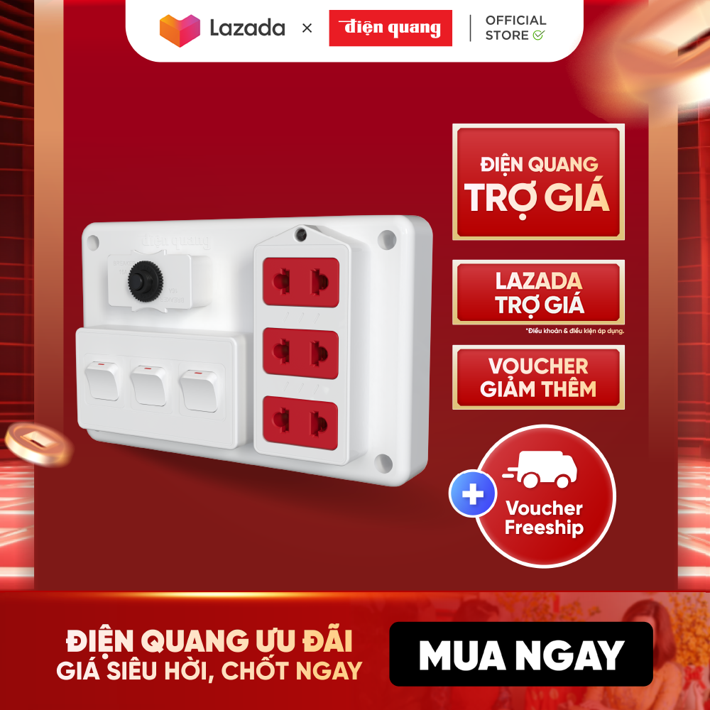 Bảng điện nổi Điện Quang ĐQ FEP 32W 03S (màu trắng, 3 lỗ 2 chấu, 3 công tắc)