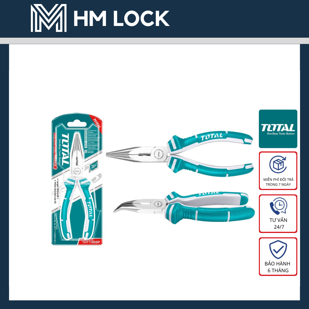 Kềm mũi nhọn mỏ cong 160mm total - hàng chính hãng - tht1466p - hm lock