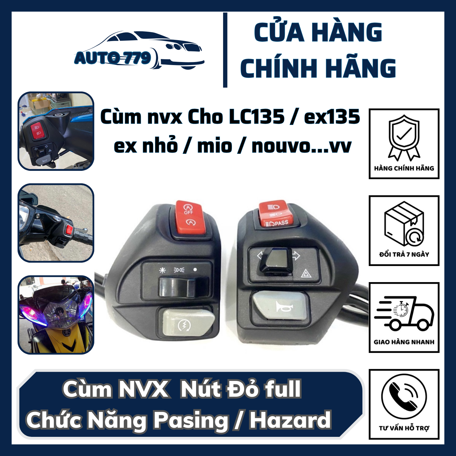 Cặp cùm công tắc nvx có passing nvx155 nvx125 - lắp được ex135 mio/ nouvo/ exciter 135 nút đỏ , đen