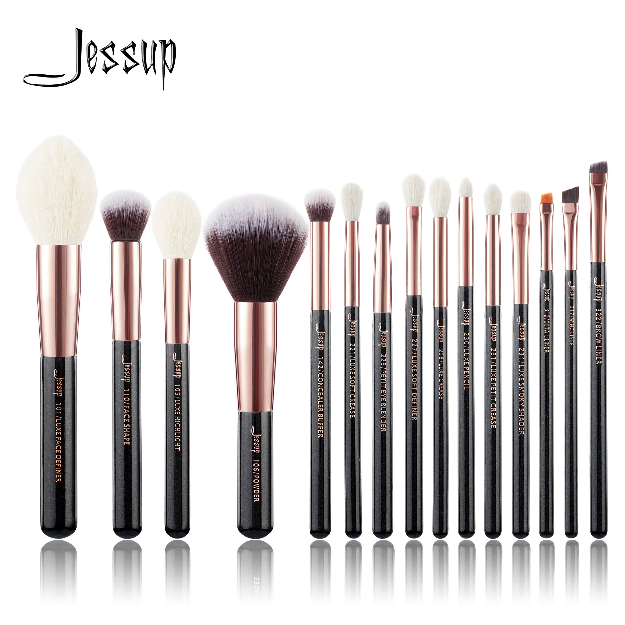 2023Jessup Bàn Chải 15Pcs Chuyên Nghiệp Trang Điểm Bàn Chải Thiết Lập Nền Tảng Bột Make Up Bàn Chải Bút Chì Tự Nhiên Tổng Hợp Tóc Rose