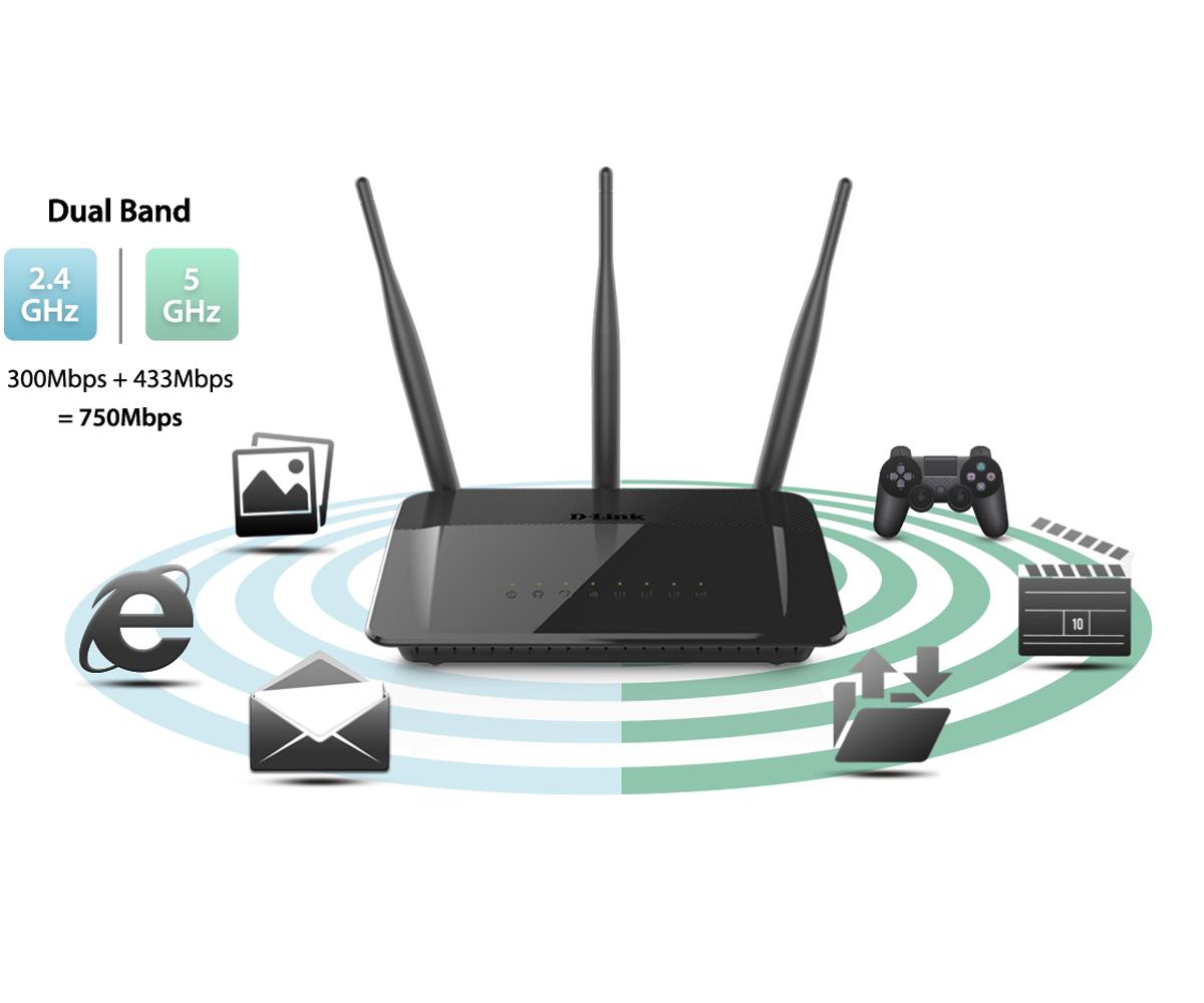 Router wifi băng tầng kép chuẩn ac750 d-link dir-809