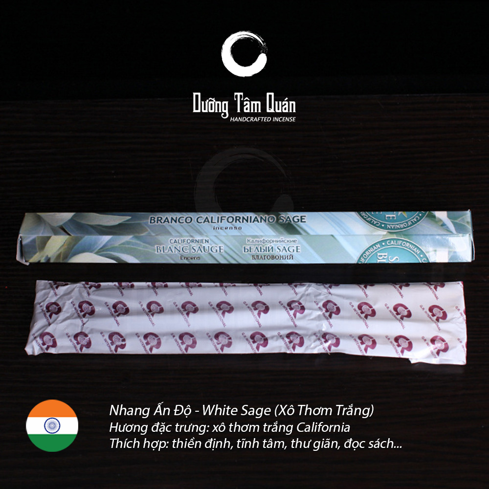 Ống Nhang WHITE SAGE Nhang Trầm Hương Ấn Độ Tự Nhiên Thư Giãn Giảm Stress Yoga Thiền Định Xông Phòng Refresh Năng Lượng Ngủ Ngon