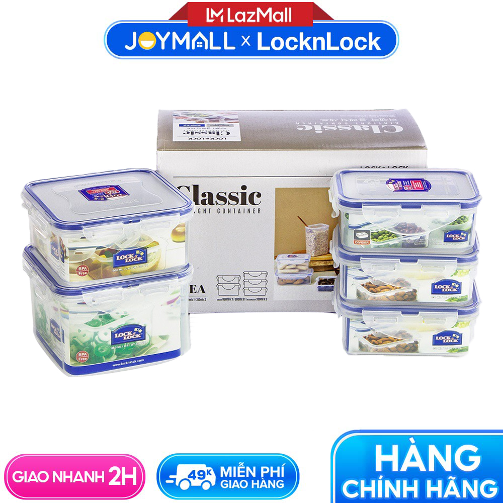 Bộ 5 hộp nhựa đựng thực phẩm Lock&Lock Classic HPL855S5 - Hàng Chính Hãng Độ Bền Cao ,Dùng Được Trong Máy Rửa Chén - JoyMall