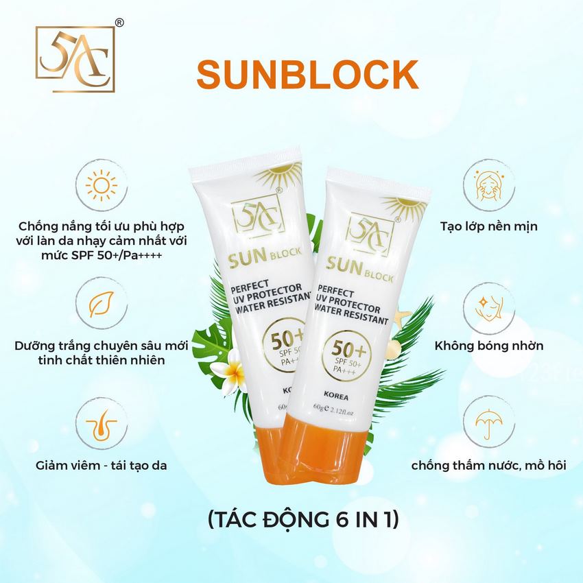Kem chống nắng 5AC cho da mặt nâng tone da dầu mụn chính hãng 60ml