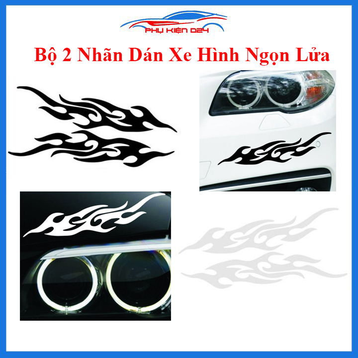 Bộ 2 nhãn dán xe hình ngọn lửa Flame, decal, tem dán trang trí ô tô cực chất