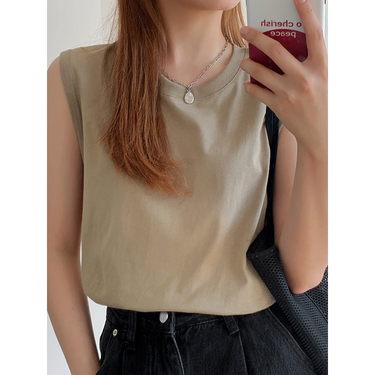 Áo thun ba lỗ nữ form rộng cổ tròn thể thao Hàn Quốc Áo phông nữ ba lỗ cotton Mùa Hè