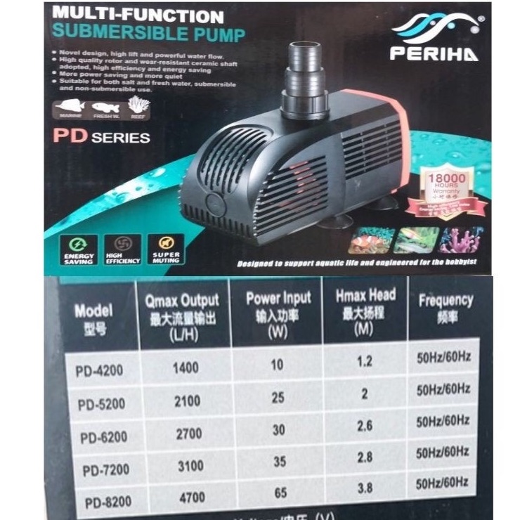 Máy bơm hồ cá Periha PD 4200 5200 6200 7200 8200 thế hệ mới
