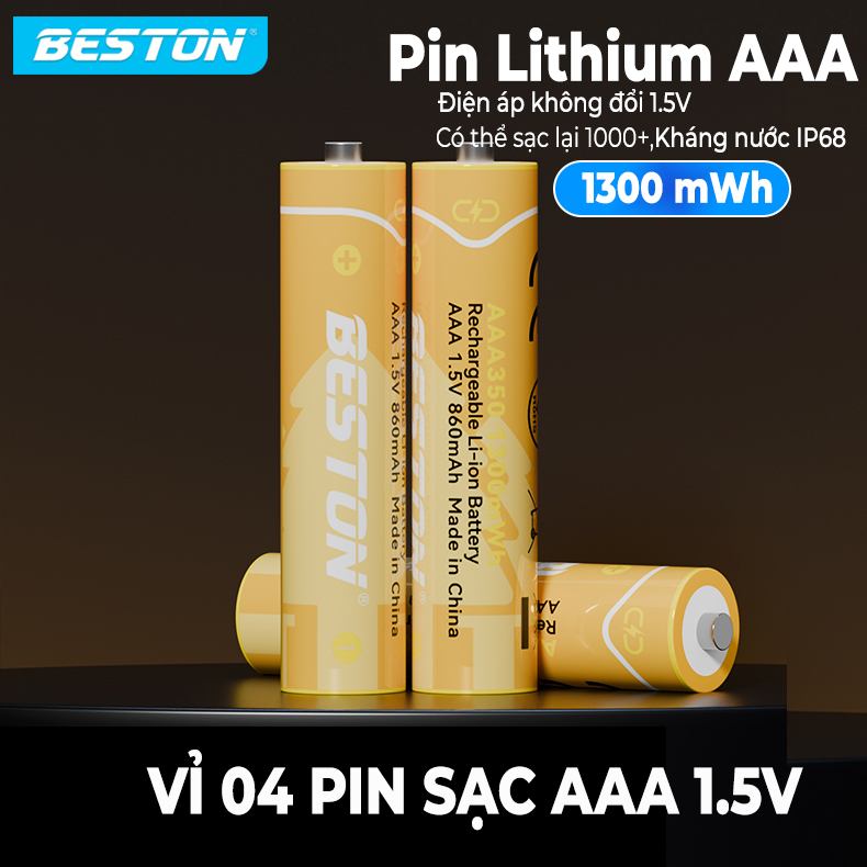 Pin Sạc AAA (3A) 1.5V 1300mWh Beston Lithium-ion. Pin lượng cao cho remote, máy đo nồng độ oxi, đồ chơi, chuột vi tính, đồng hồ, cân điện tử