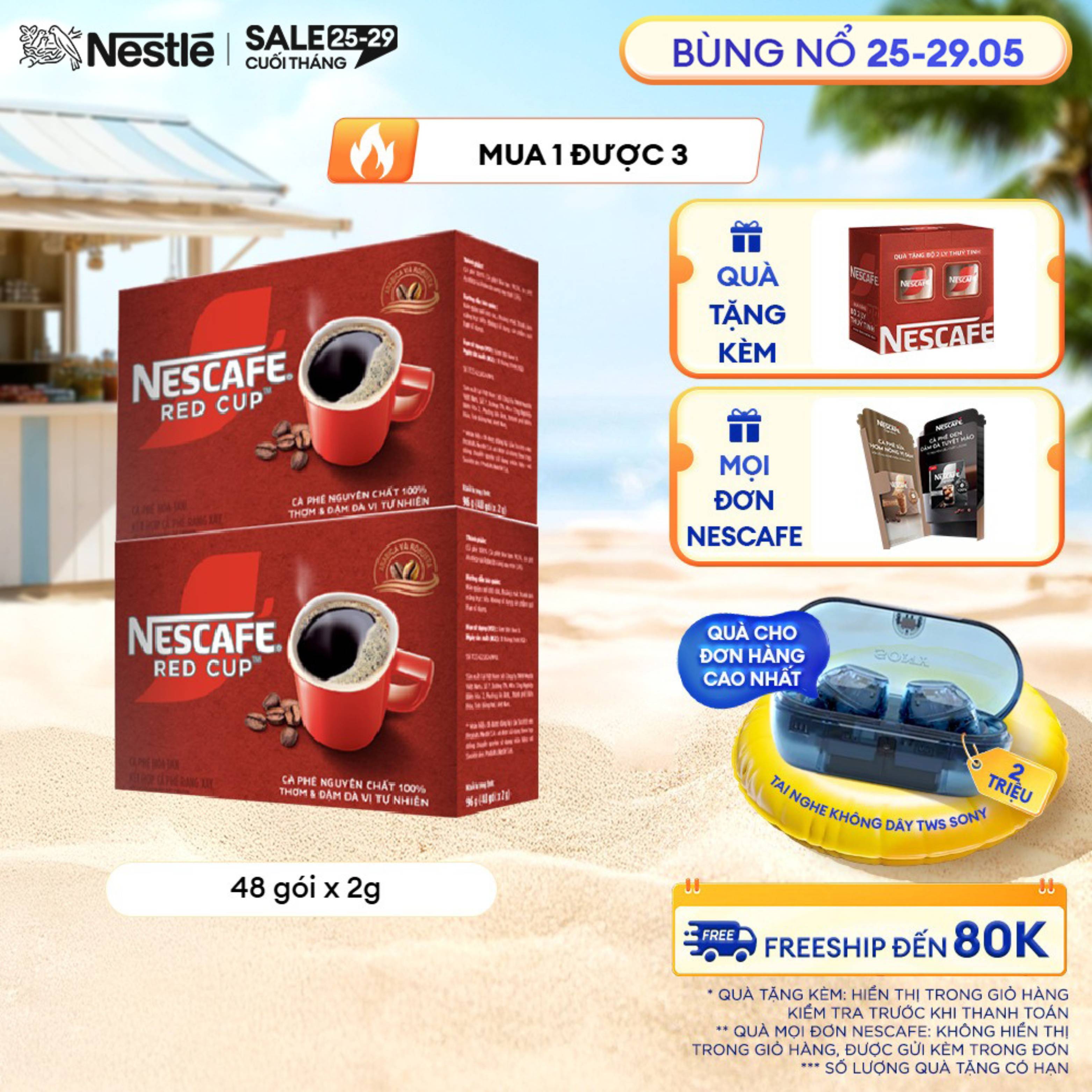 [ƯU ĐÃI THÁNG 5] Combo 2 hộp Cà phê hòa tan kết hợp cà phê rang xay NESCAFÉ RED CUP Tinh chất từ cà phê nguyên chất Hộp 48 gói
