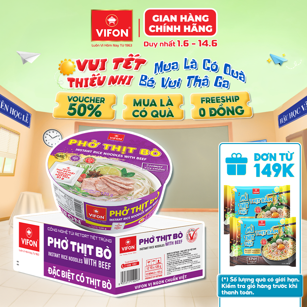 Thùng 12 tô phở thịt bò/ thịt gà vifon 120g / tô