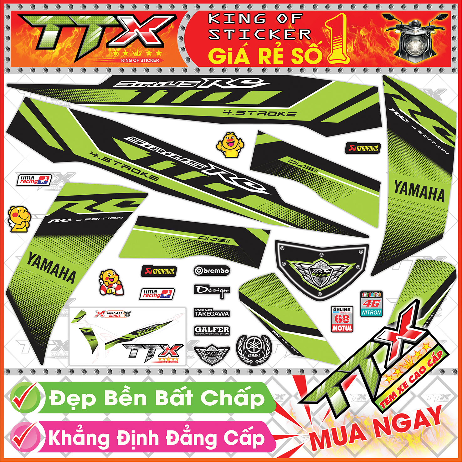 Tem Xe Sirius RC Xanh Đen Trắng - Tem Sirius 110 Trắng Xanh Đen Siêu Đẹp - Mẫu Team Sirius Xanh Đen Trắng