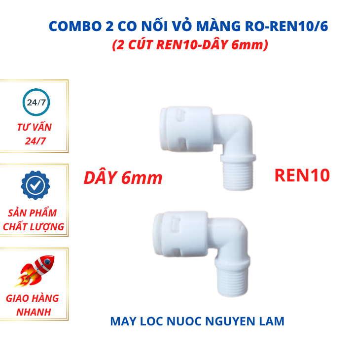 (HCM) Combo 2 Cút Nối Vỏ Màng RO - Ren10/6 (Vỏ Màng Lõi Số 4 Máy Lọc Nước RO)