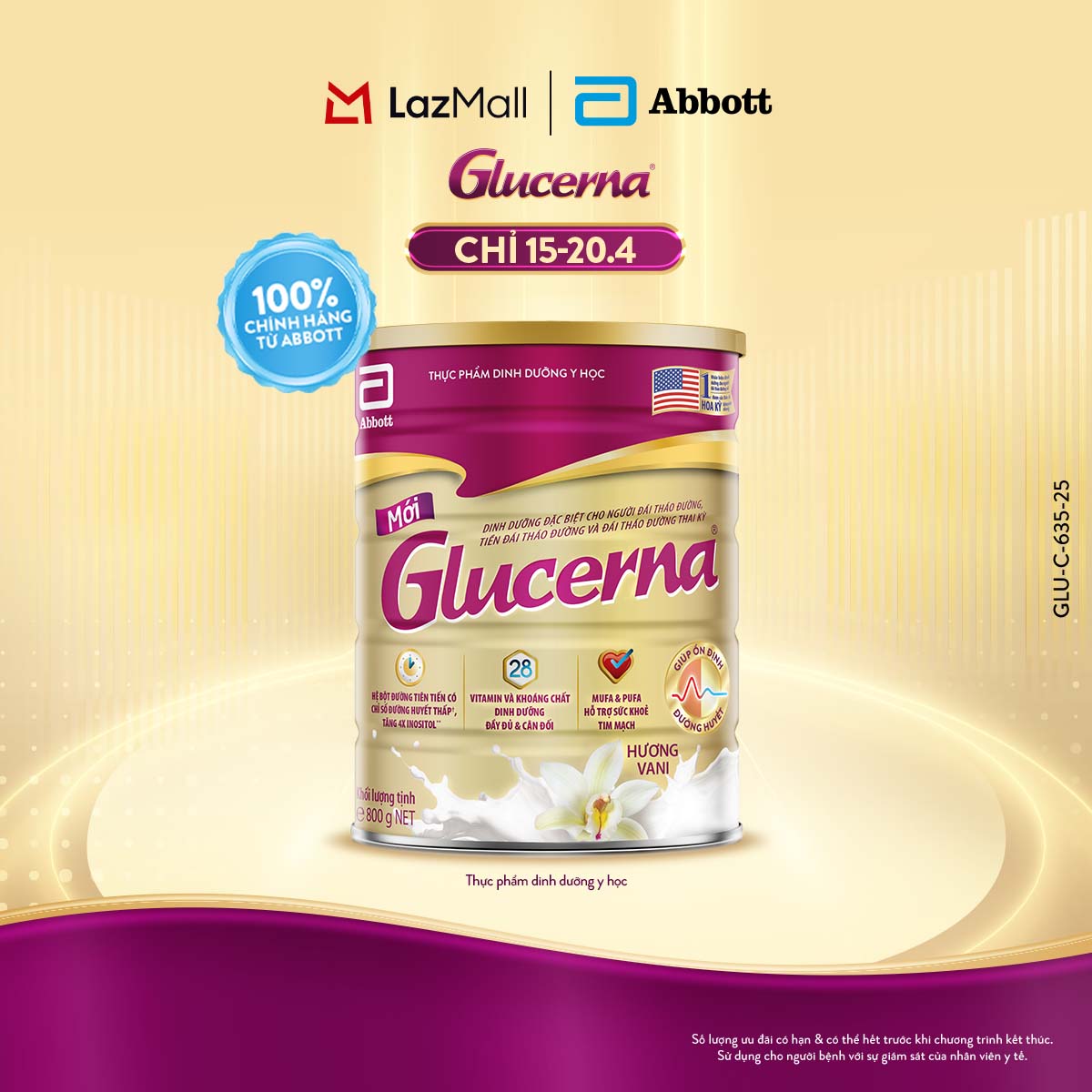[CHỈ 15-20.04 GIÁ TỐT MUA NGAY-SLCH] Sữa bột Glucerna hương vani 800g