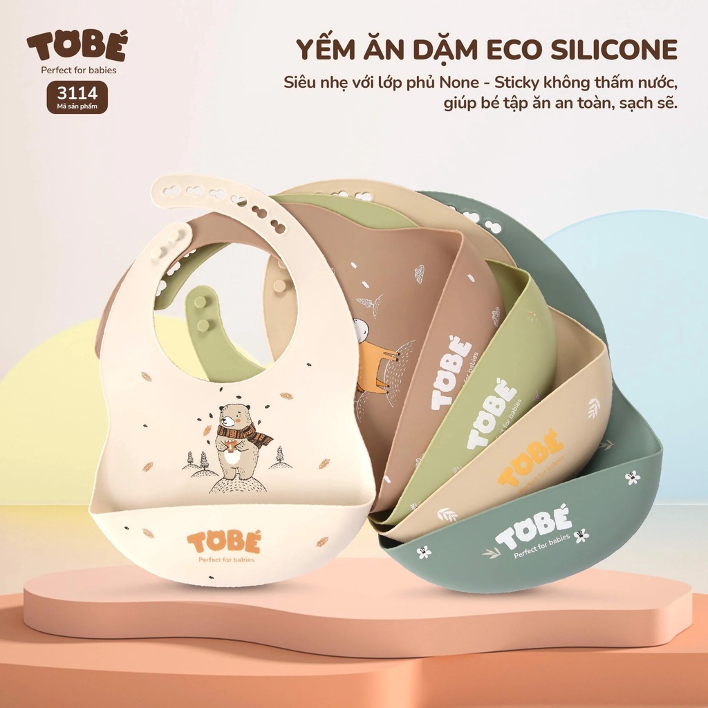 Yếm ăn dặm eco silicon tobé chất liệu cao cấp, mềm mại giúp việc ăn dặm của bé dễ dàng