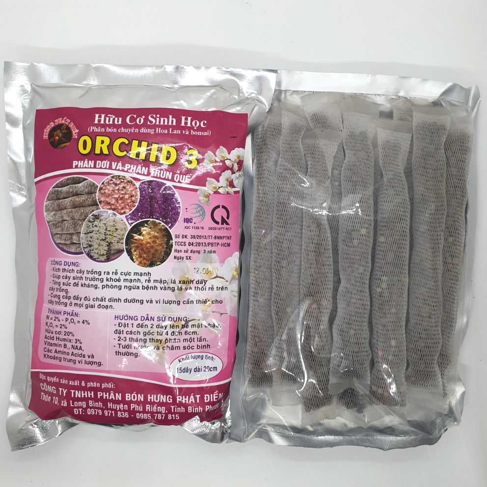 Phân túi lưới hữu cơ sinh học Orchid 3 Phân dơi và phân trùn quế - 1 gói 15 dây 20cm