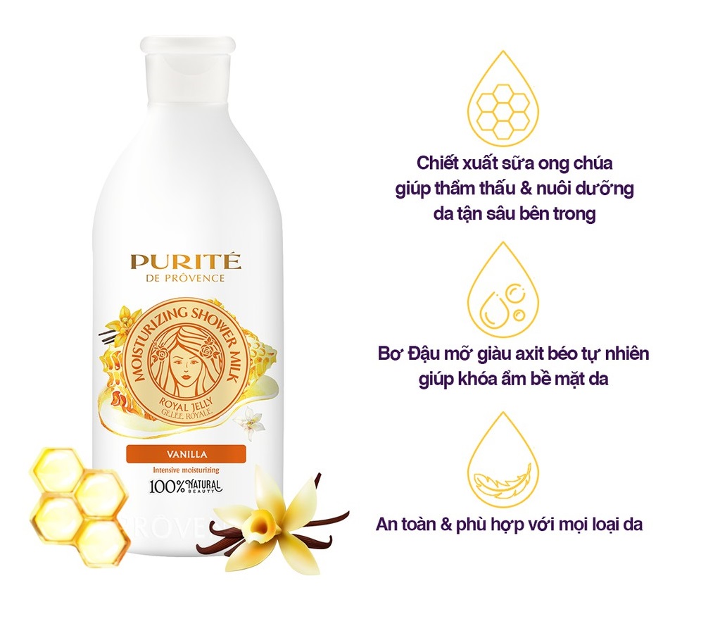 Sữa Tắm Purité Dưỡng Ẩm Sữa Ong Chúa & Vanilla 500ml