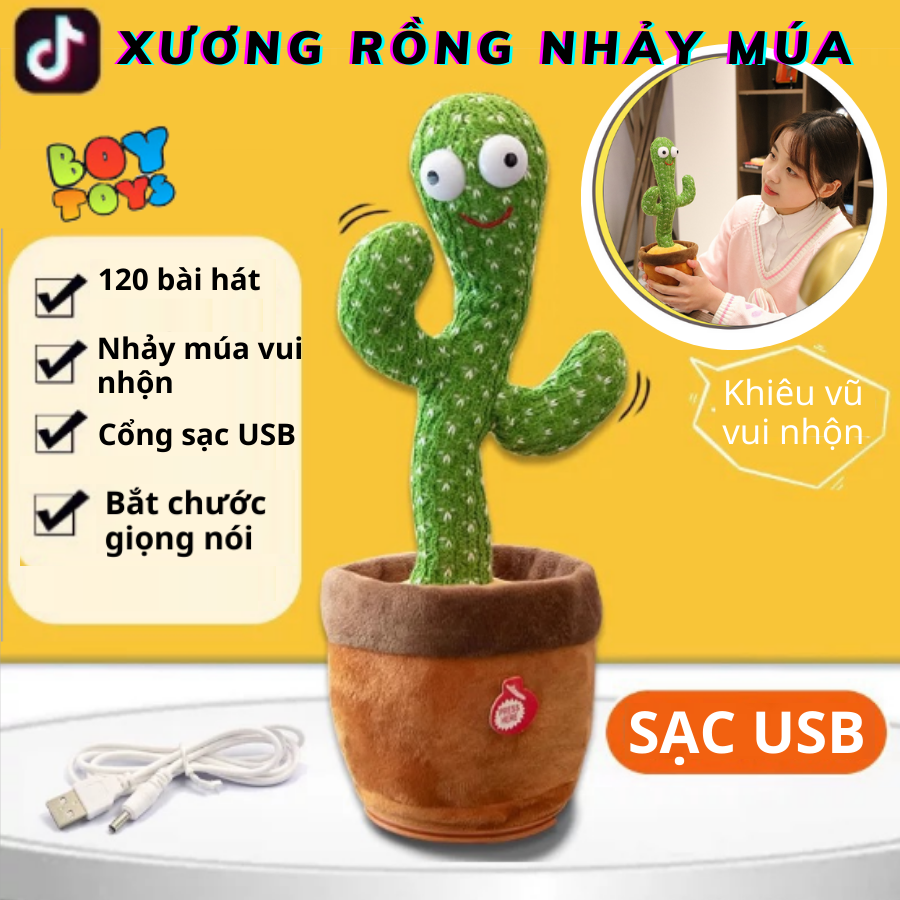 Đồ chơi xương rồng khiêu vũ nhảy múa 120 bài hát, bắt chước, nhại lại tiếng nói, có nhạc và đèn sôi động