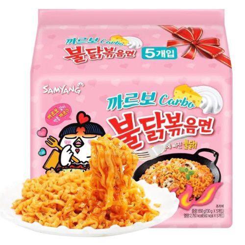 [ HOT SALE ] Lốc 5 gói mì khô trộn gà samyang vị phô mai carbonara (hồng/140gram)