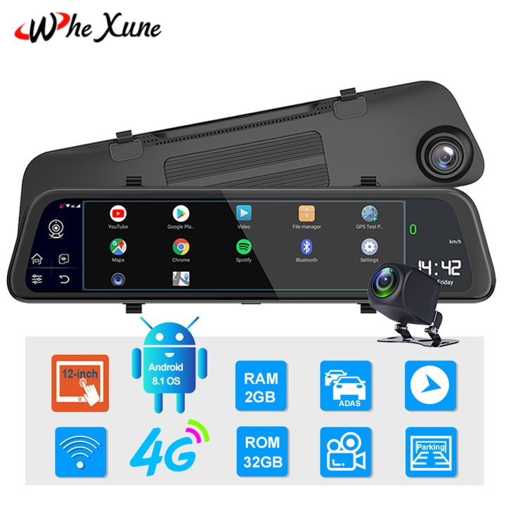 Camera hành trình gương ô tô xe hơi cao cấp thương hiệu Whexune D50 4G Wifi 12 inch