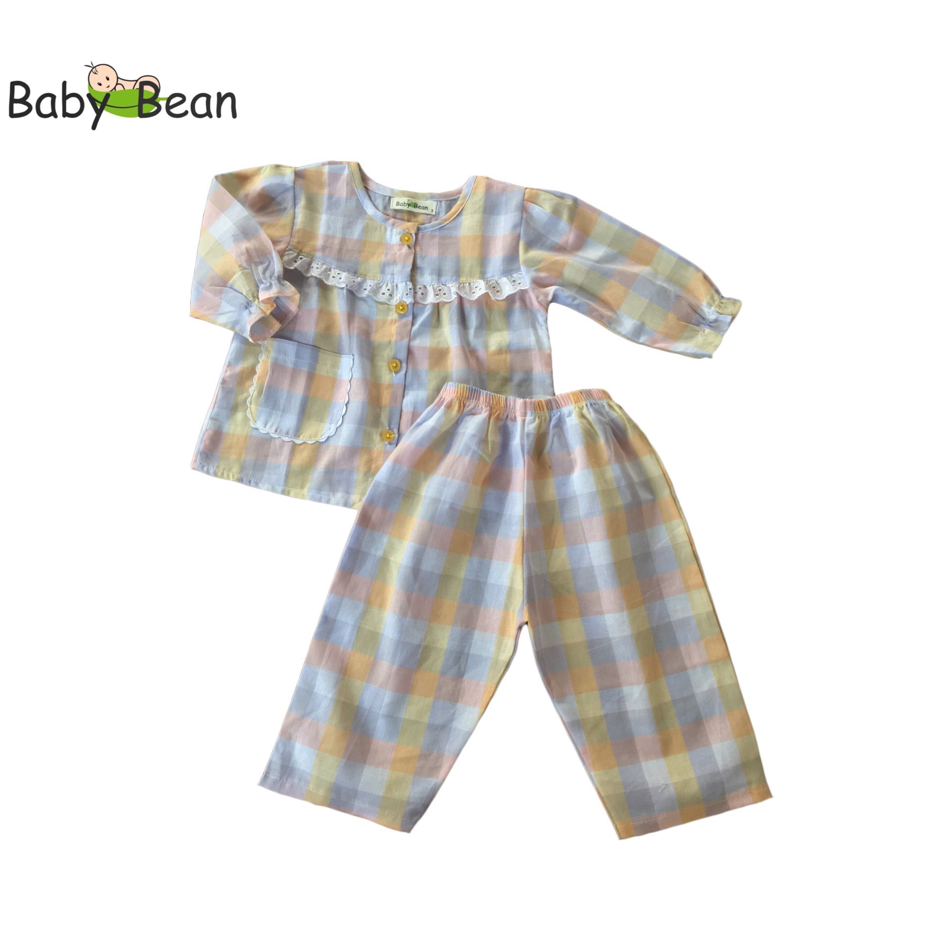 Bộ đồ xô phối ren tay dài quần dài bé gái babybean