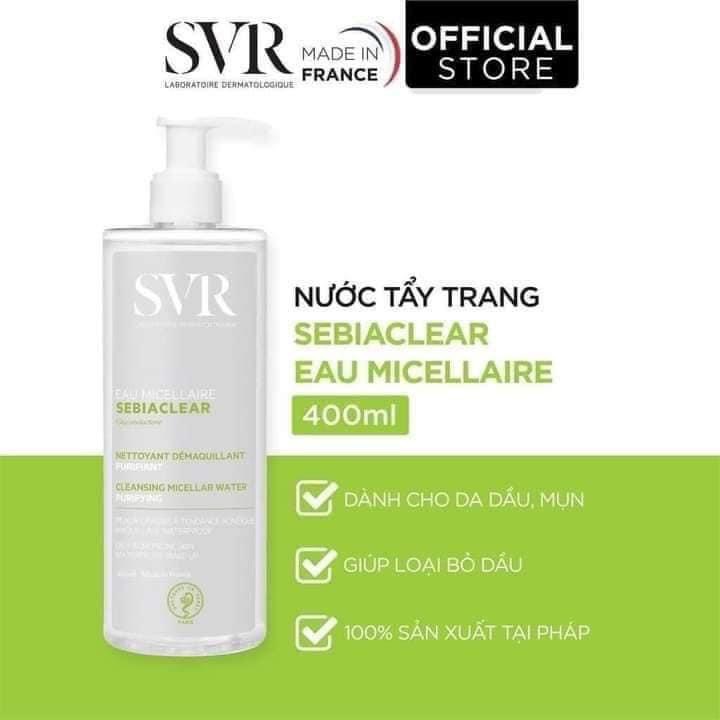 Tẩy trang dành cho da dầu mụn nhạy cảm svr 400ml - bill pháp