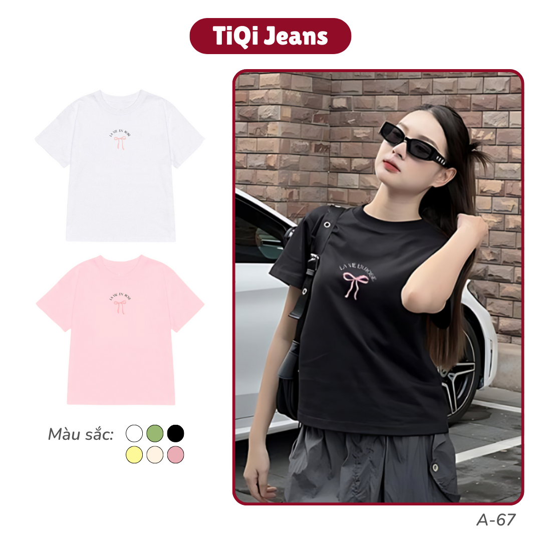 Áo thun baby tee nơ nhiều màu cổ tròn tay ngắn TiQi Jeans A67