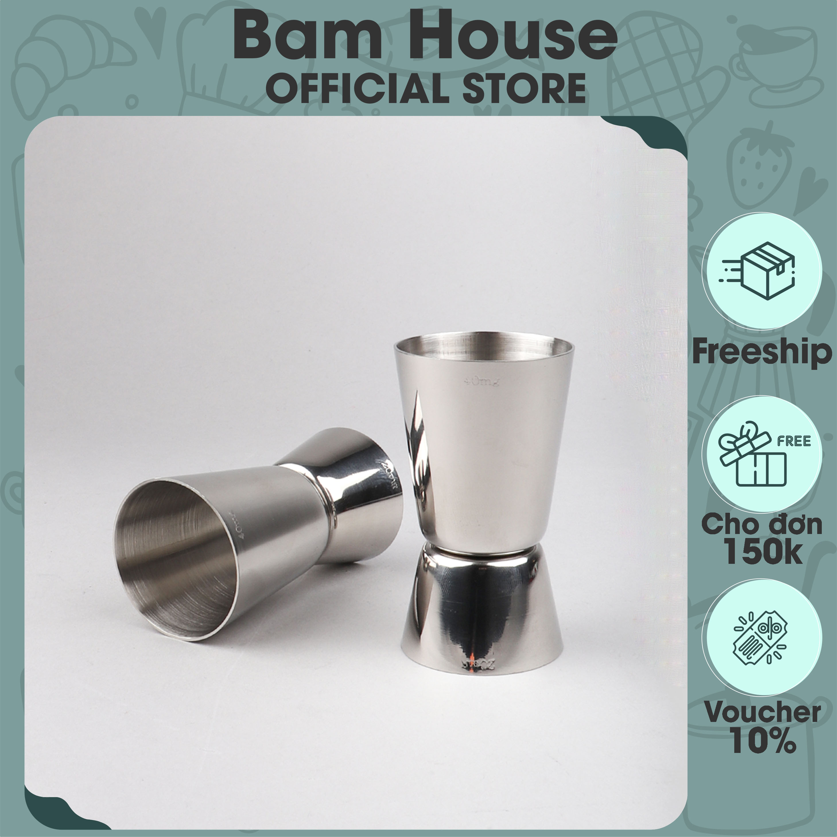 Ly đong định lượng pha chế 2 đầu Bam House loại lớn 40ml inox 304 cao cấp LD01 – Bam House