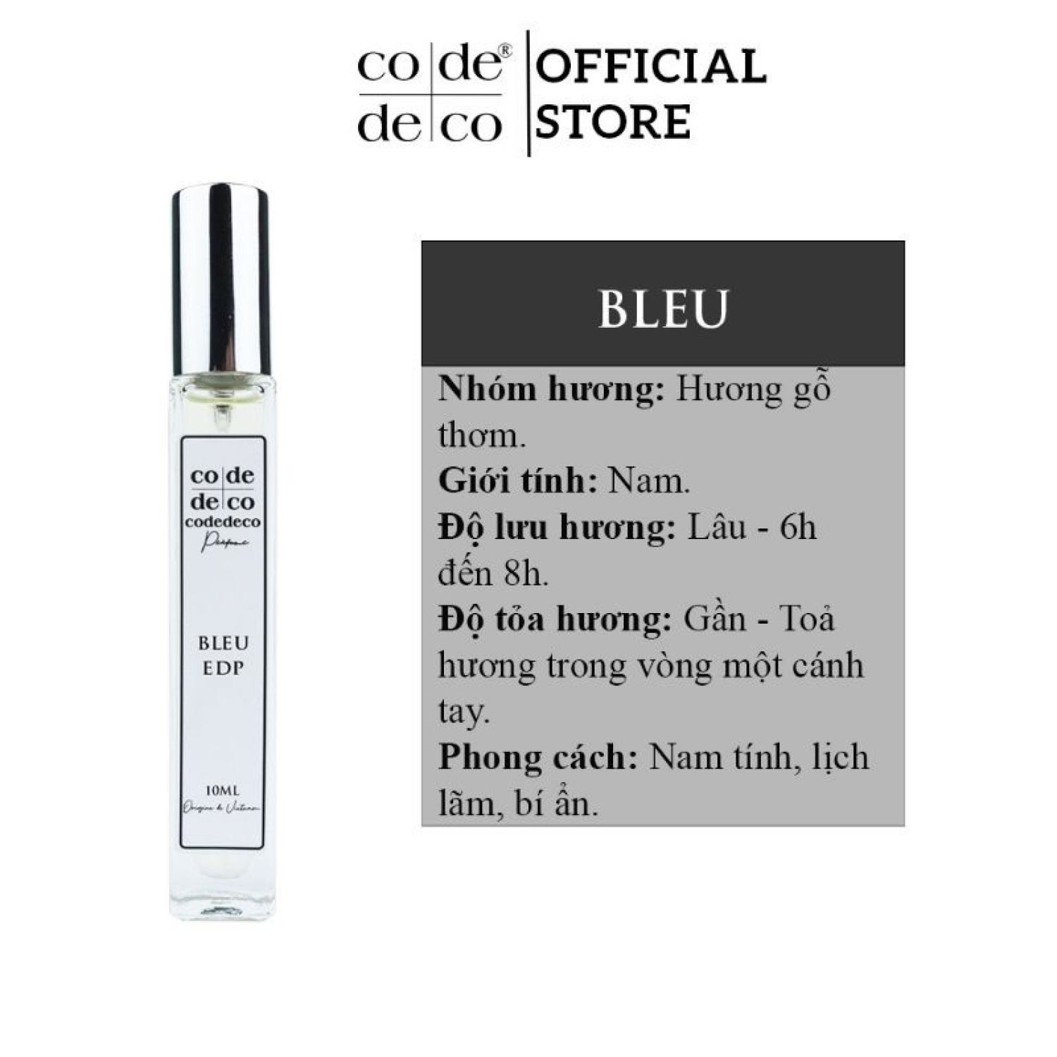 Nước hoa dạng xịt Code Deco Bleu 10ml,nam tính, lịch lãm, bí ẩn chính Hãng.