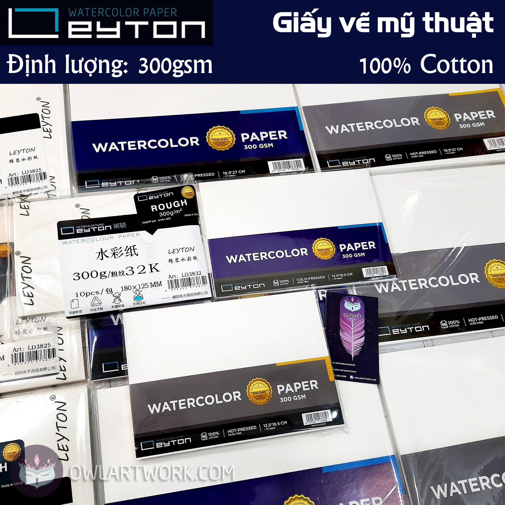 Tập lẻ - giấy vẽ màu nước leyton 300gsm 100% cotton