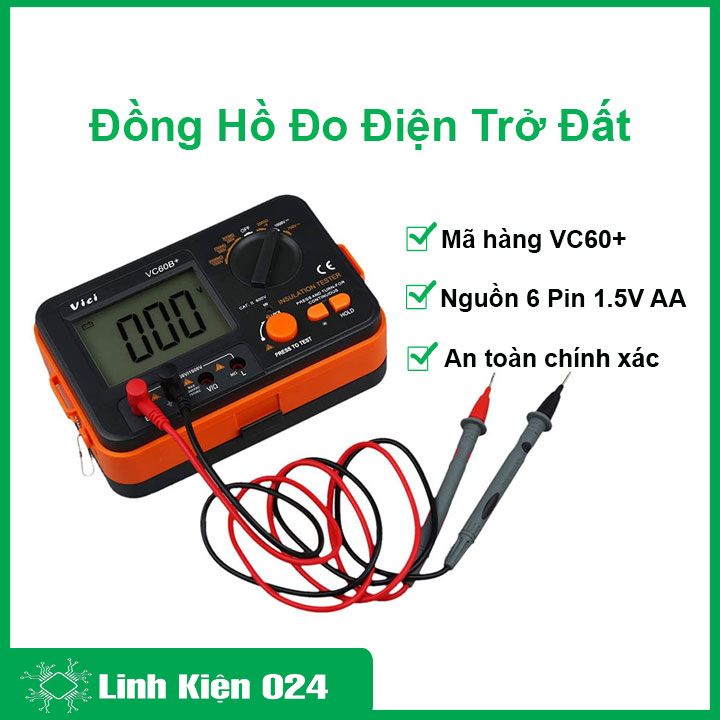 Đồng hồ đo điện trở cách điện kỹ thuật số, máy đo điện trở đất Megohm VC60+