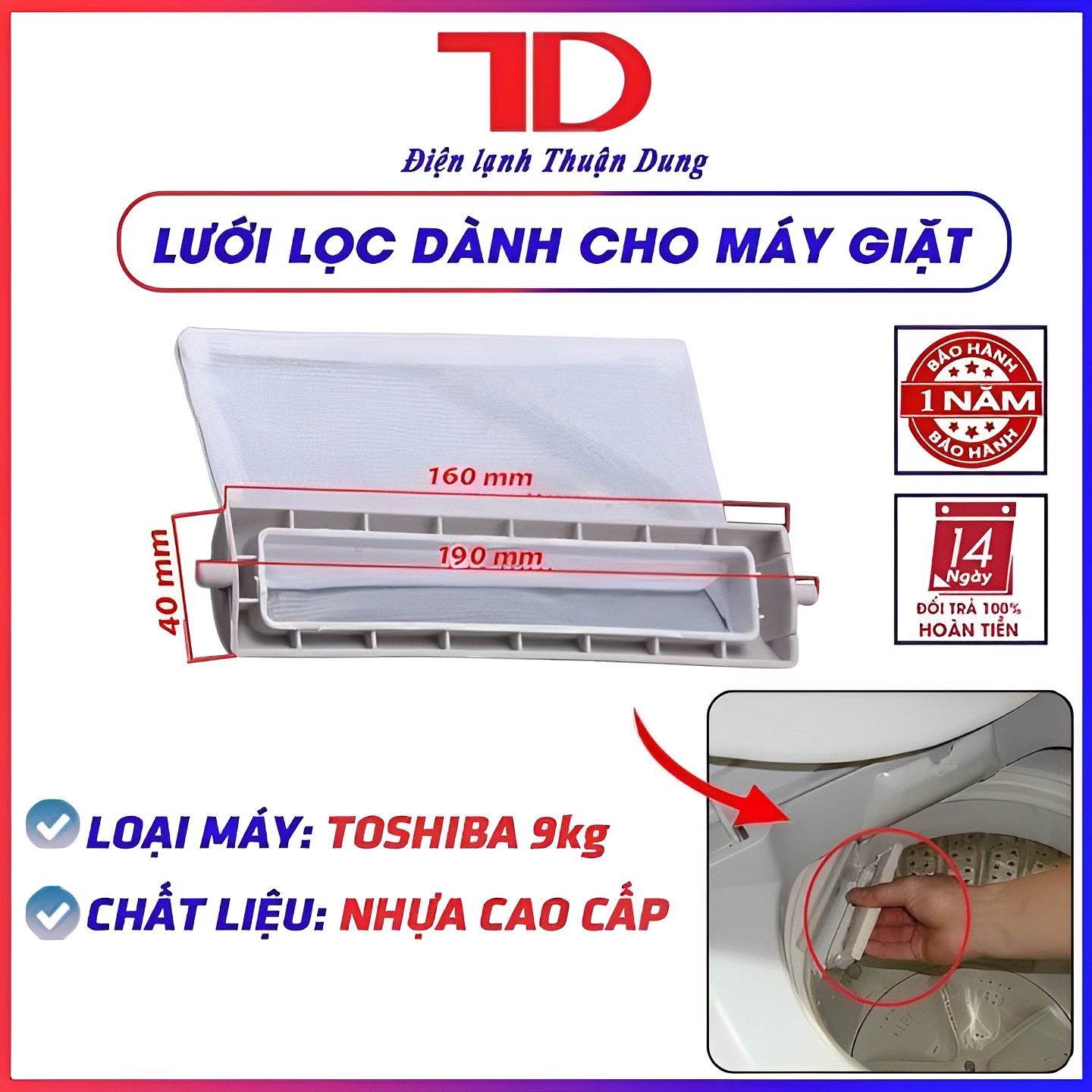 Lưới lọc máy giặt TOSHIBA 9kg, túi lọc cặn bẩn và lọc xơ vải khi giặt - Điện Lạnh Thuận Dung