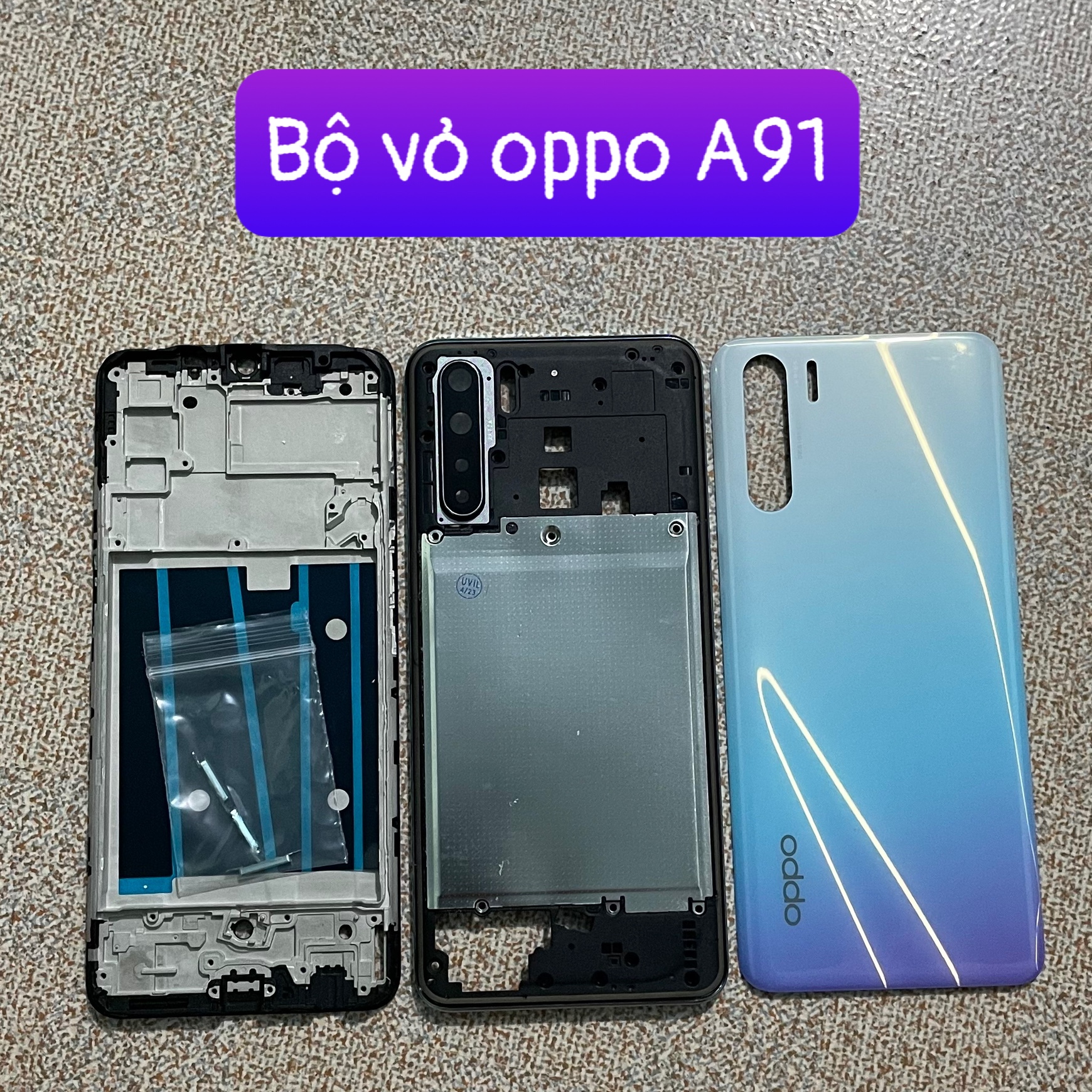 Bộ xương vỏ oppo A91 kèm khay sim và kính camera